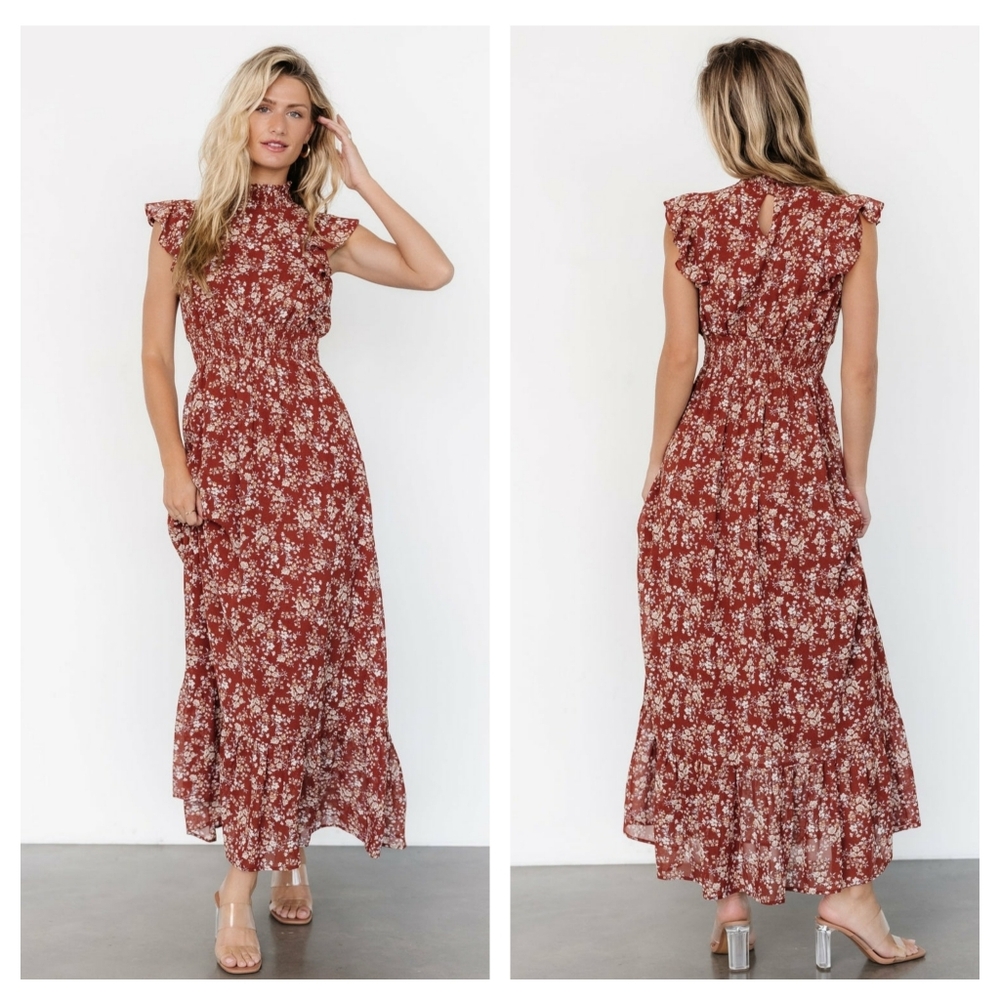 Baltic Born Kearny Ruffle Maxi Dress Cap Sleeve New Without Tags